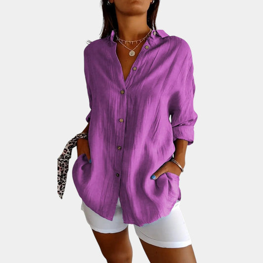 Lomerio | Dames Linnenmix Blouse met Relaxte Pasvorm