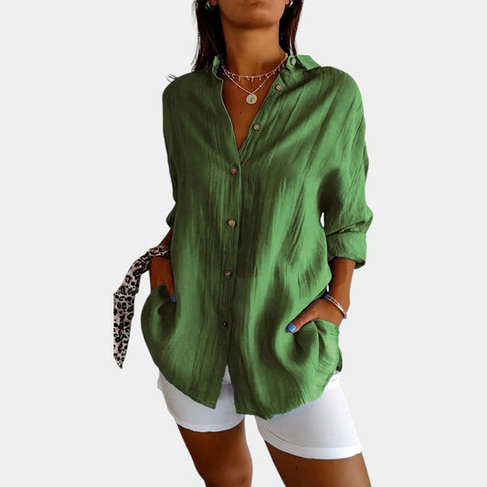Lomerio | Dames Linnenmix Blouse met Relaxte Pasvorm